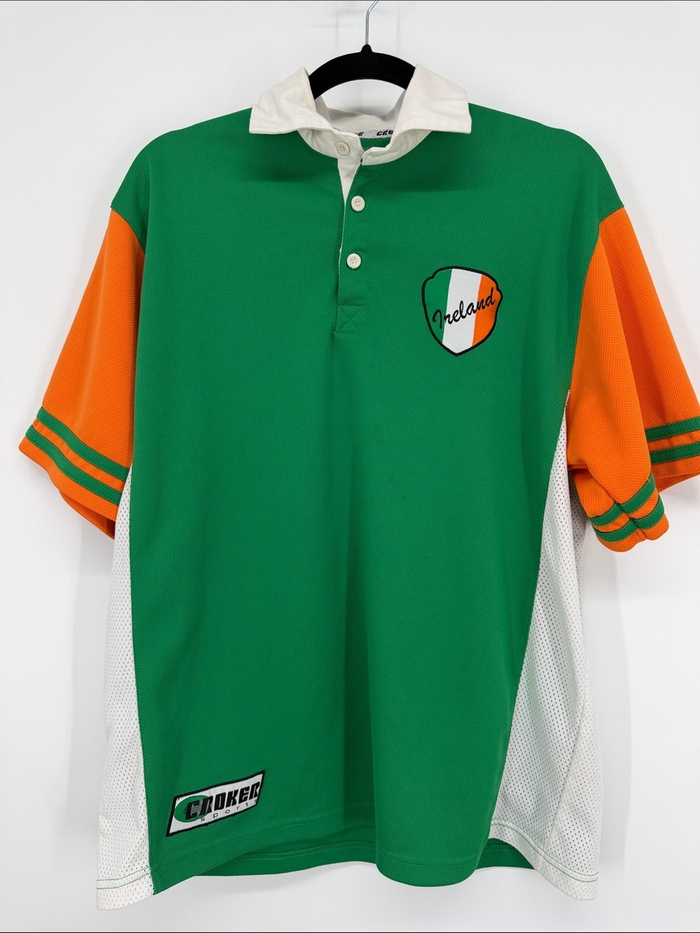 Vintage Croker Ireland Rugby Jersey Men’s Large Green Orange Colorblock Polo